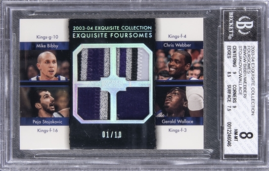 2003-04 UD "Exquisite Collection" Foursomes #BWSW Mike Bibby/Chris Webber/Gerald Wallace/Peja Stojokovic Game Used Patch Card (#01/10) – BGS NM-MT 8